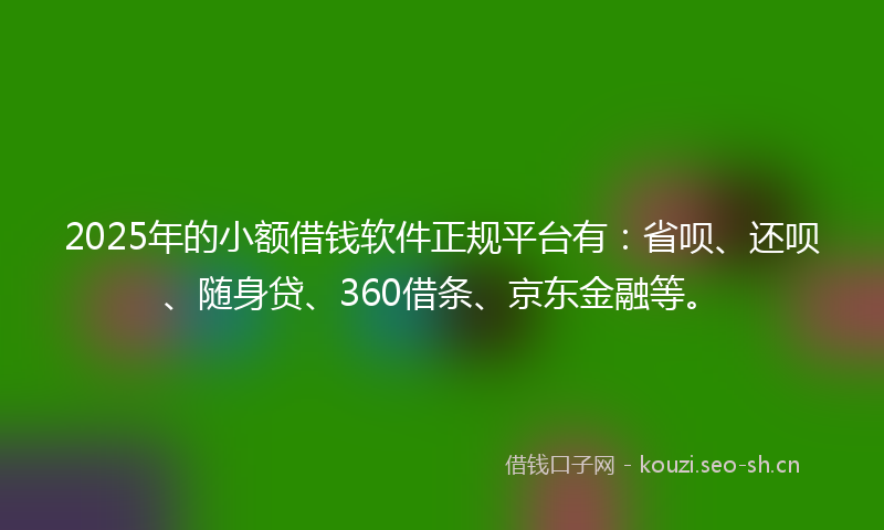 2025年的小额借钱软件正规平台有：省呗、还呗、随身贷、360借条、京东金融等。