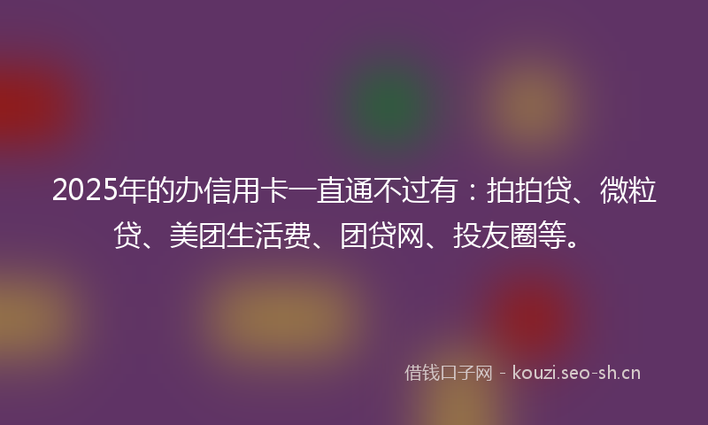 2025年的办信用卡一直通不过有：拍拍贷、微粒贷、美团生活费、团贷网、投友圈等。