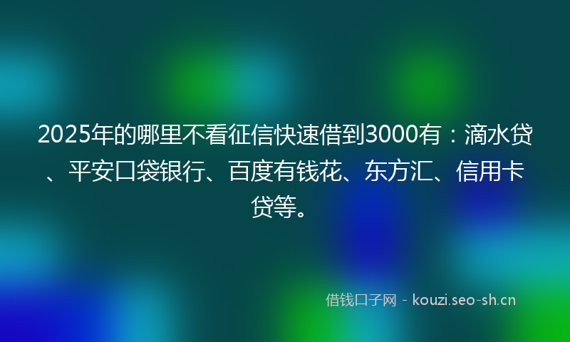 2025年的哪里不看征信快速借到3000有:滴水贷、平安口袋银行、百度有钱花、东方汇、信用卡贷等。