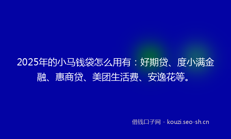 2025年的小马钱袋怎么用有：好期贷、度小满金融、惠商贷、美团生活费、安逸花等。