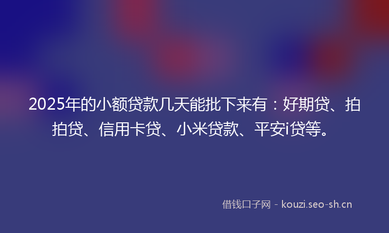 2025年的小额贷款几天能批下来有：好期贷、拍拍贷、信用卡贷、小米贷款、平安i贷等。