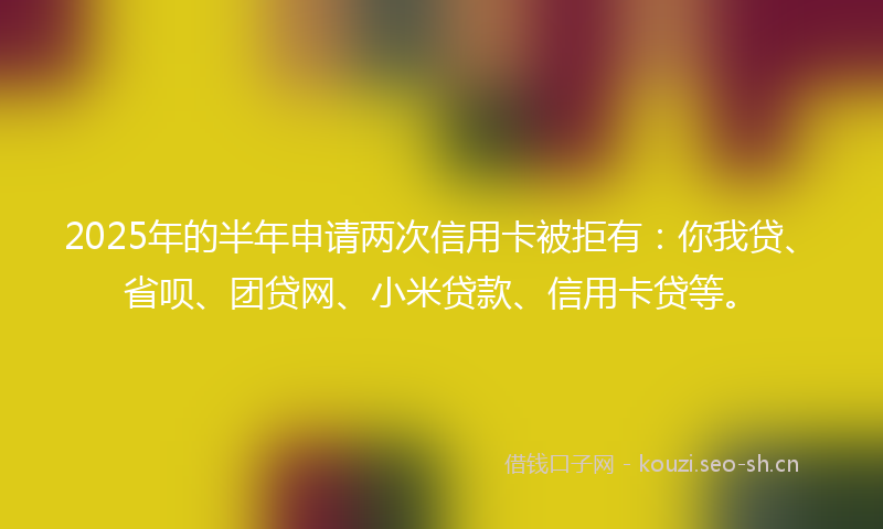 2025年的半年申请两次信用卡被拒有：你我贷、省呗、团贷网、小米贷款、信用卡贷等。