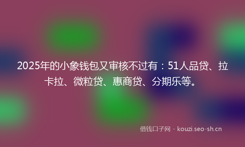 2025年的小象钱包又审核不过有：51人品贷、拉卡拉、微粒贷、惠商贷、分期乐等。