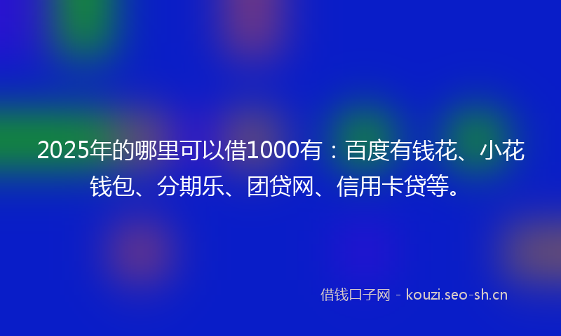 2025年的哪里可以借1000有：百度有钱花、小花钱包、分期乐、团贷网、信用卡贷等。