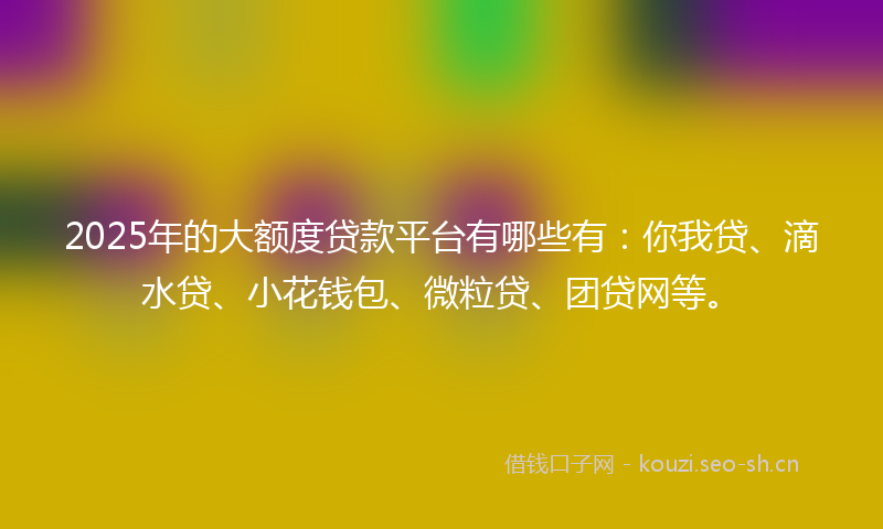 2025年的大额度贷款平台有哪些有：你我贷、滴水贷、小花钱包、微粒贷、团贷网等。