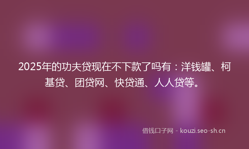 2025年的功夫贷现在不下款了吗有：洋钱罐、柯基贷、团贷网、快贷通、人人贷等。