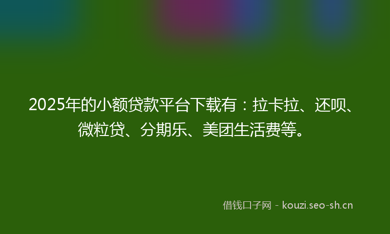 2025年的小额贷款平台下载有：拉卡拉、还呗、微粒贷、分期乐、美团生活费等。