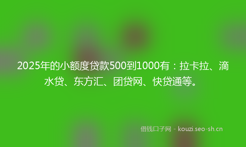 2025年的小额度贷款500到1000有:拉卡拉、滴水贷、东方汇、团贷网、快贷通等。