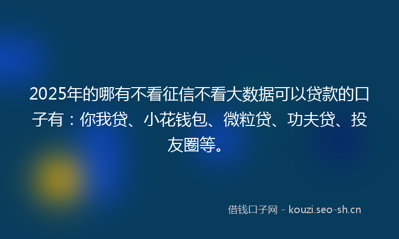 2025年的哪有不看征信不看大数据可以贷款的口子有：你我贷、小花钱包、微粒贷、功夫贷、投友圈等。