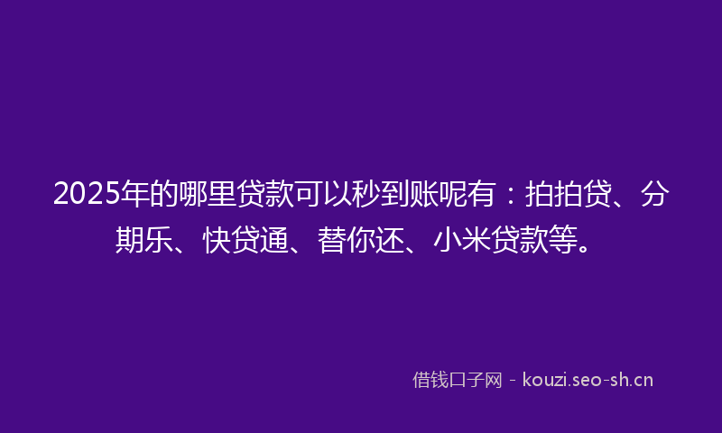 2025年的哪里贷款可以秒到账呢有:拍拍贷、分期乐、快贷通、替你还、小米贷款等。