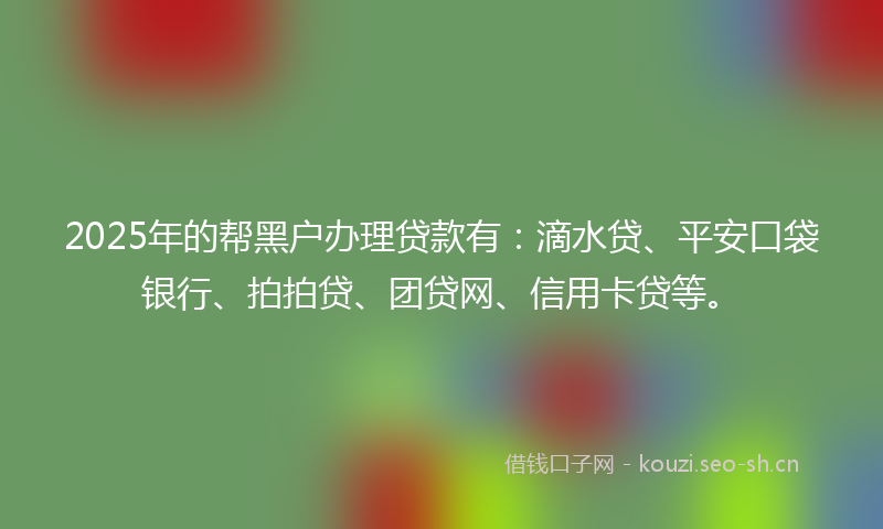 2025年的帮黑户办理贷款有:滴水贷、平安口袋银行、拍拍贷、团贷网、信用卡贷等。