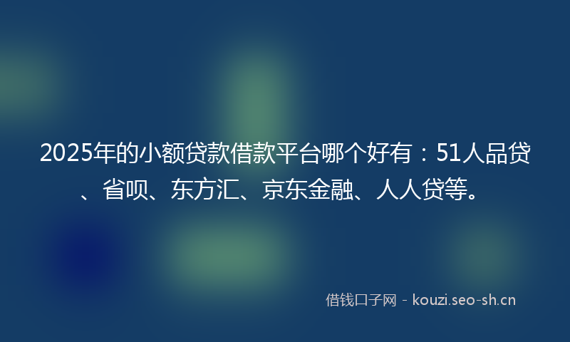 2025年的小额贷款借款平台哪个好有：51人品贷、省呗、东方汇、京东金融、人人贷等。