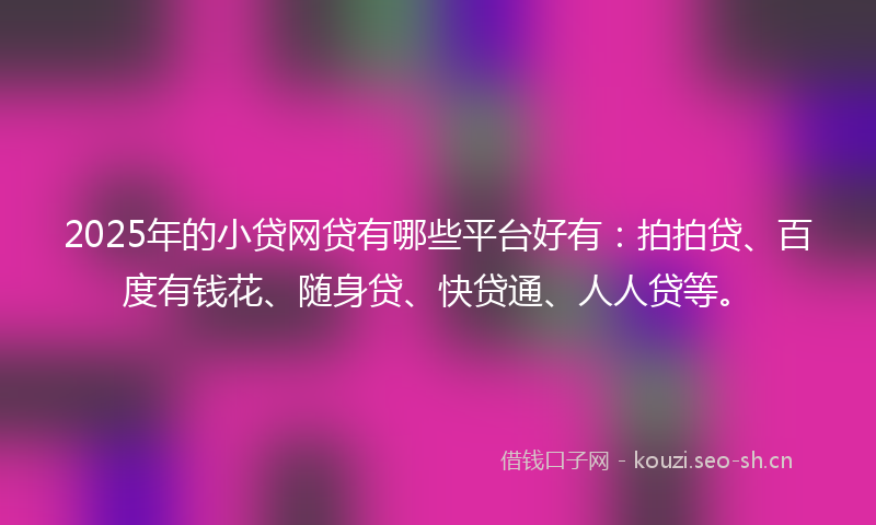 2025年的小贷网贷有哪些平台好有：拍拍贷、百度有钱花、随身贷、快贷通、人人贷等。