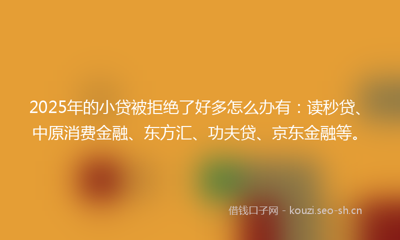 2025年的小贷被拒绝了好多怎么办有:读秒贷、中原消费金融、东方汇、功夫贷、京东金融等。