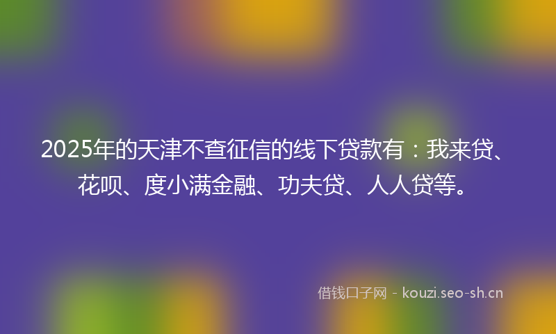 2025年的天津不查征信的线下贷款有：我来贷、花呗、度小满金融、功夫贷、人人贷等。