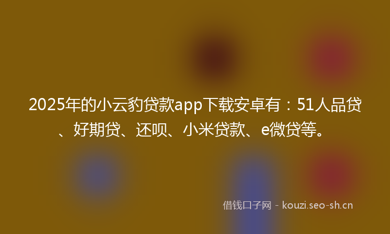 2025年的小云豹贷款app下载安卓有：51人品贷、好期贷、还呗、小米贷款、e微贷等。