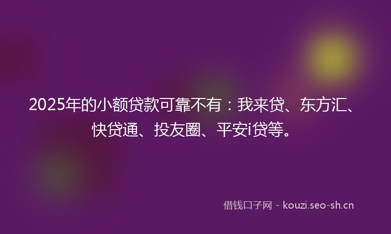 2025年的小额贷款可靠不有：我来贷、东方汇、快贷通、投友圈、平安i贷等。