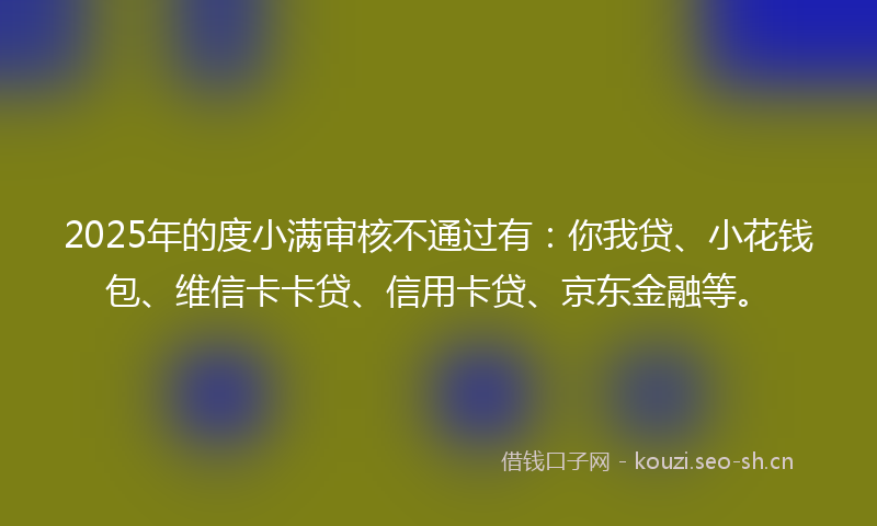 2025年的度小满审核不通过有：你我贷、小花钱包、维信卡卡贷、信用卡贷、京东金融等。