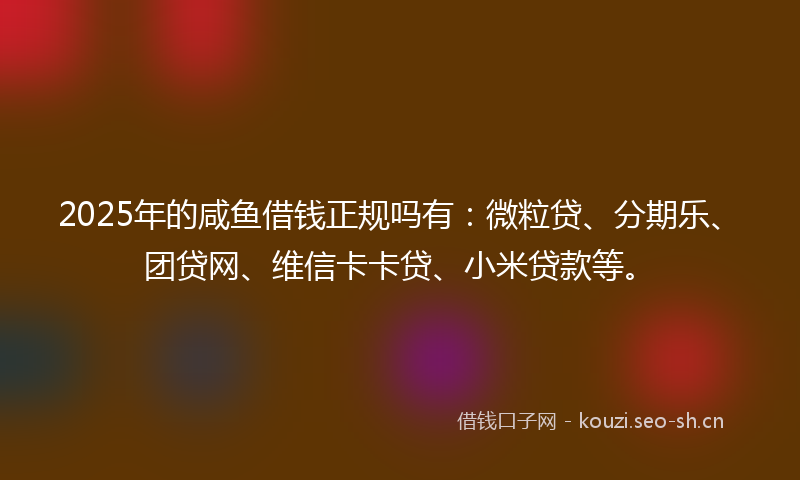 2025年的咸鱼借钱正规吗有：微粒贷、分期乐、团贷网、维信卡卡贷、小米贷款等。
