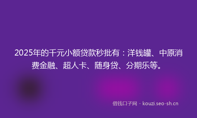 2025年的千元小额贷款秒批有：洋钱罐、中原消费金融、超人卡、随身贷、分期乐等。