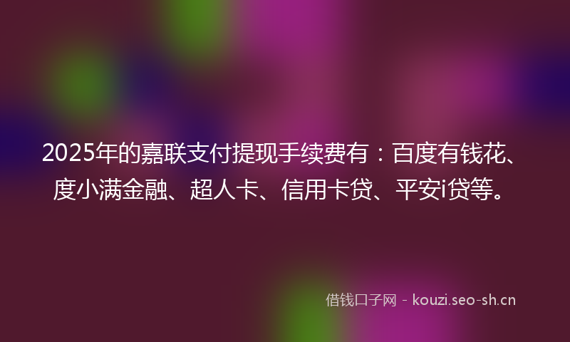 2025年的嘉联支付提现手续费有：百度有钱花、度小满金融、超人卡、信用卡贷、平安i贷等。