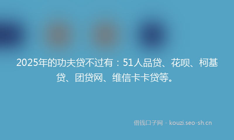 2025年的功夫贷不过有：51人品贷、花呗、柯基贷、团贷网、维信卡卡贷等。