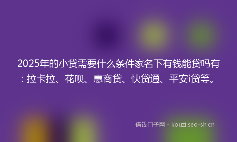 2025年的小贷需要什么条件家名下有钱能贷吗有：拉卡拉、花呗、惠商贷、快贷通、平安i贷等。