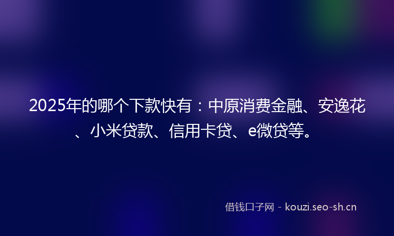 2025年的哪个下款快有：中原消费金融、安逸花、小米贷款、信用卡贷、e微贷等。