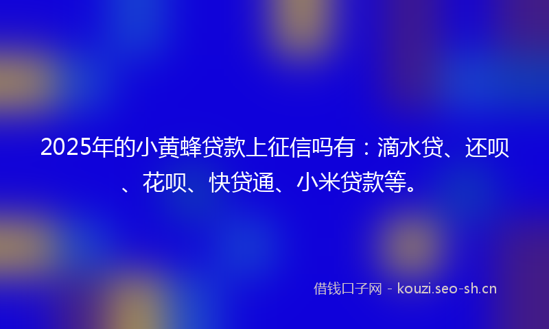 2025年的小黄蜂贷款上征信吗有：滴水贷、还呗、花呗、快贷通、小米贷款等。