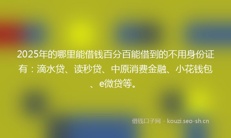 2025年的哪里能借钱百分百能借到的不用身份证有:滴水贷、读秒贷、中原消费金融、小花钱包、e微贷等。