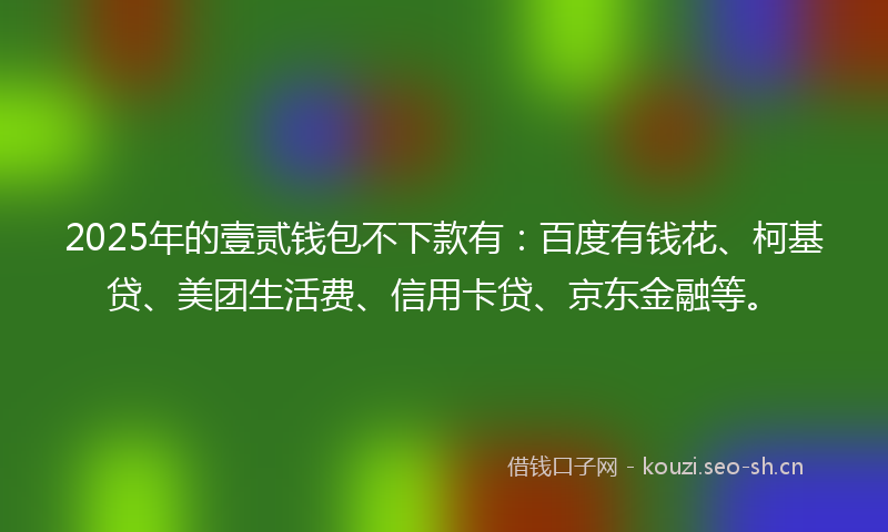 2025年的壹贰钱包不下款有：百度有钱花、柯基贷、美团生活费、信用卡贷、京东金融等。