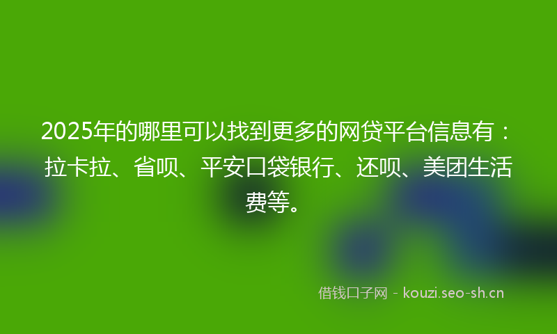 2025年的哪里可以找到更多的网贷平台信息有：拉卡拉、省呗、平安口袋银行、还呗、美团生活费等。