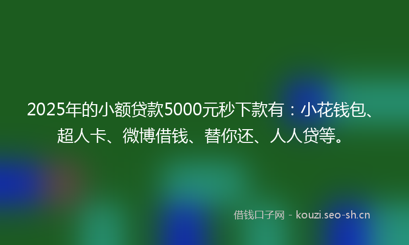 2025年的小额贷款5000元秒下款有：小花钱包、超人卡、微博借钱、替你还、人人贷等。