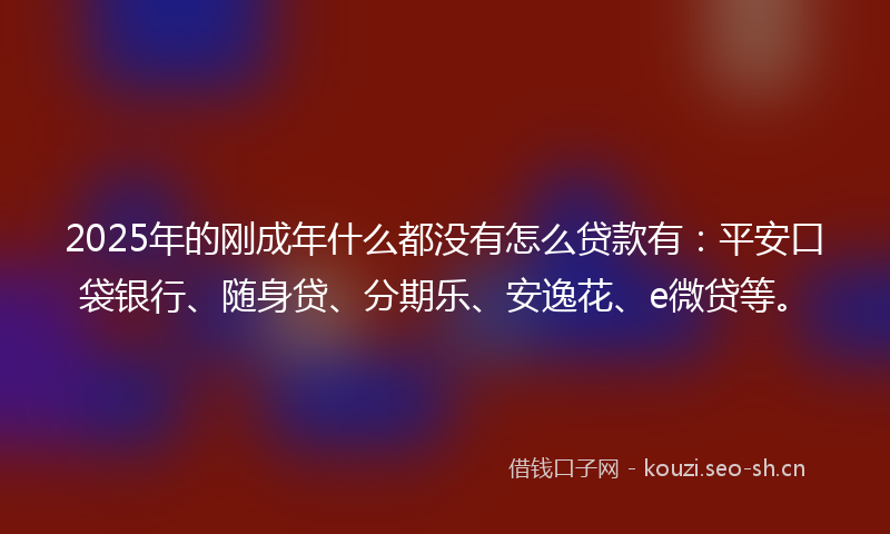 2025年的刚成年什么都没有怎么贷款有：平安口袋银行、随身贷、分期乐、安逸花、e微贷等。