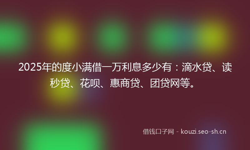 2025年的度小满借一万利息多少有：滴水贷、读秒贷、花呗、惠商贷、团贷网等。