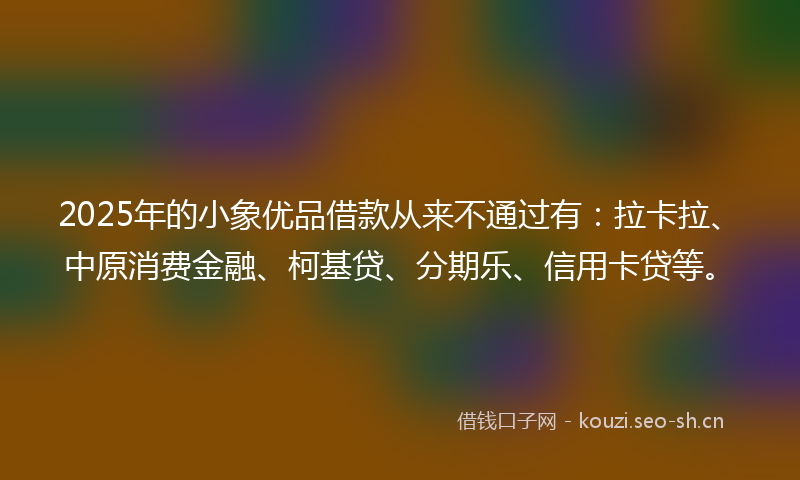 2025年的小象优品借款从来不通过有：拉卡拉、中原消费金融、柯基贷、分期乐、信用卡贷等。