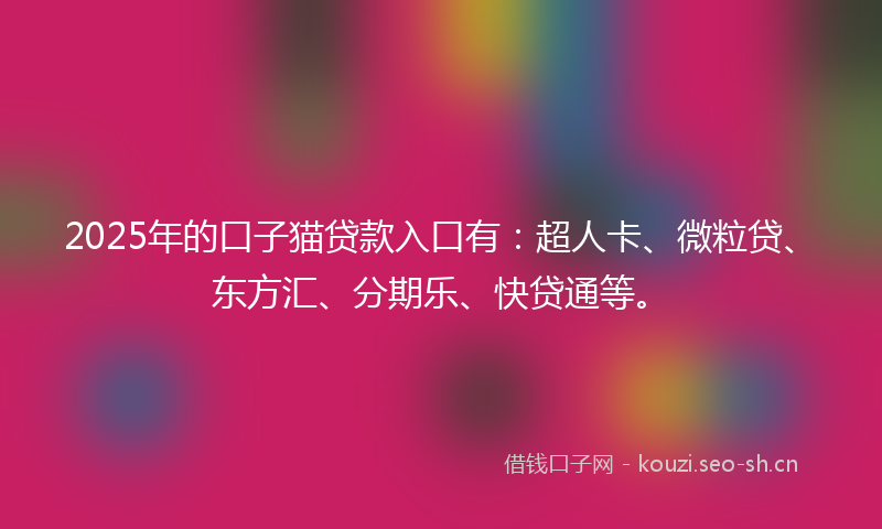 2025年的口子猫贷款入口有：超人卡、微粒贷、东方汇、分期乐、快贷通等。