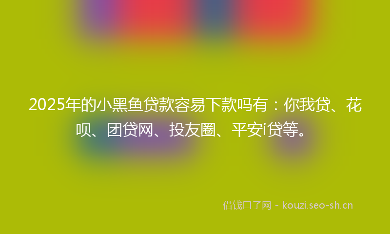 2025年的小黑鱼贷款容易下款吗有：你我贷、花呗、团贷网、投友圈、平安i贷等。