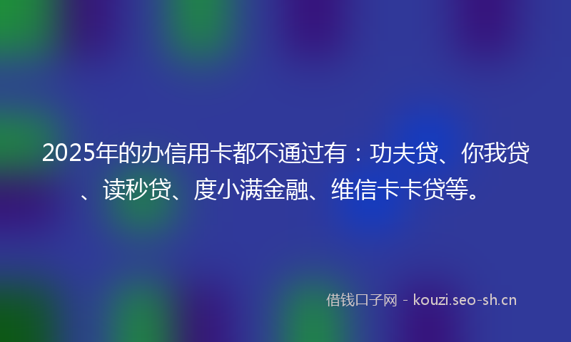 2025年的办信用卡都不通过有：功夫贷、你我贷、读秒贷、度小满金融、维信卡卡贷等。