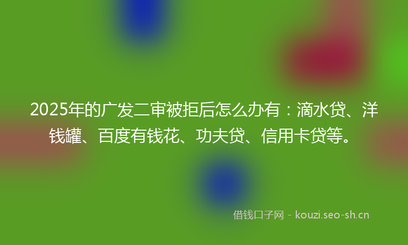 2025年的广发二审被拒后怎么办有：滴水贷、洋钱罐、百度有钱花、功夫贷、信用卡贷等。