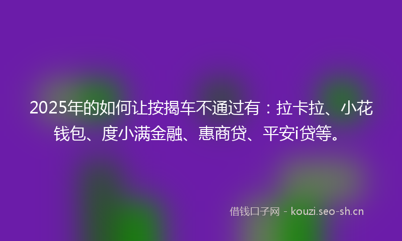 2025年的如何让按揭车不通过有：拉卡拉、小花钱包、度小满金融、惠商贷、平安i贷等。
