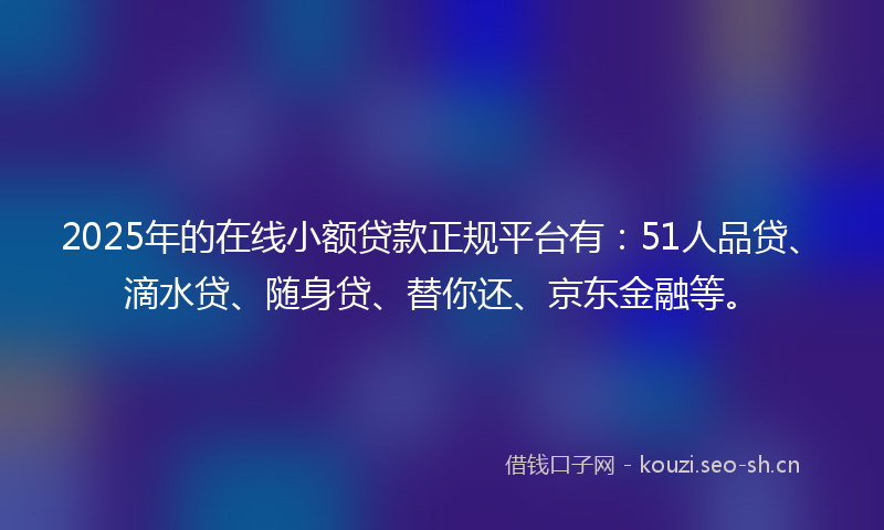 2025年的在线小额贷款正规平台有：51人品贷、滴水贷、随身贷、替你还、京东金融等。