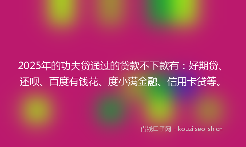 2025年的功夫贷通过的贷款不下款有：好期贷、还呗、百度有钱花、度小满金融、信用卡贷等。
