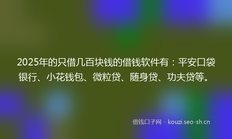 2025年的只借几百块钱的借钱软件有:平安口袋银行、小花钱包、微粒贷、随身贷、功夫贷等。