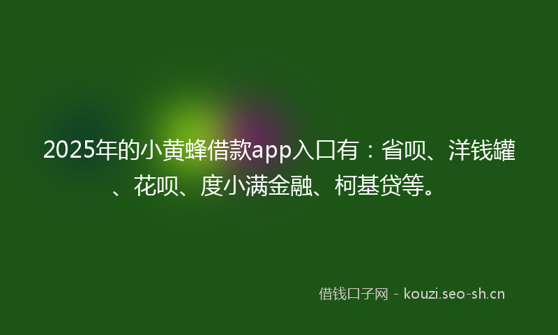 2025年的小黄蜂借款app入口有：省呗、洋钱罐、花呗、度小满金融、柯基贷等。