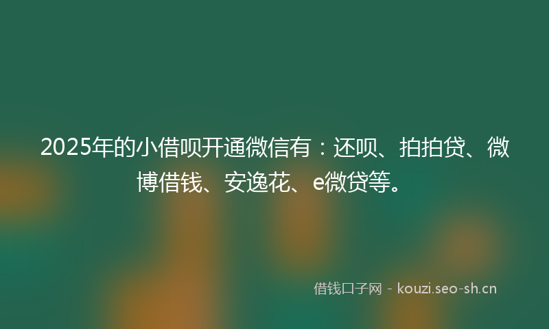 2025年的小借呗开通微信有:还呗、拍拍贷、微博借钱、安逸花、e微贷等。