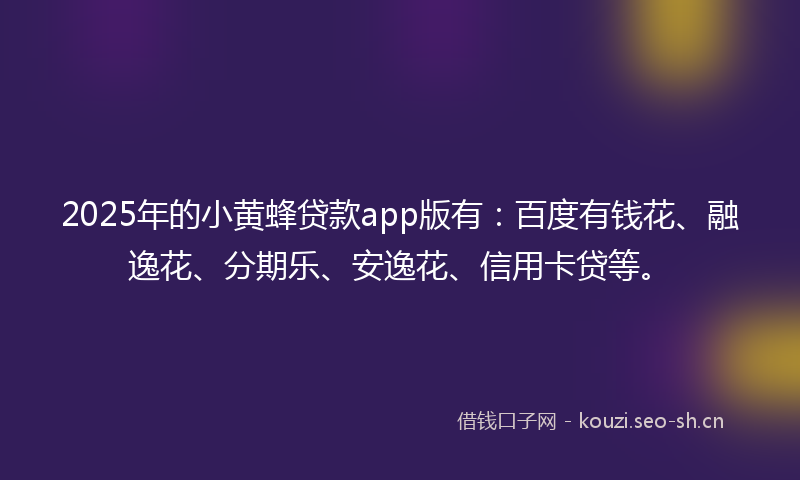 2025年的小黄蜂贷款app版有：百度有钱花、融逸花、分期乐、安逸花、信用卡贷等。
