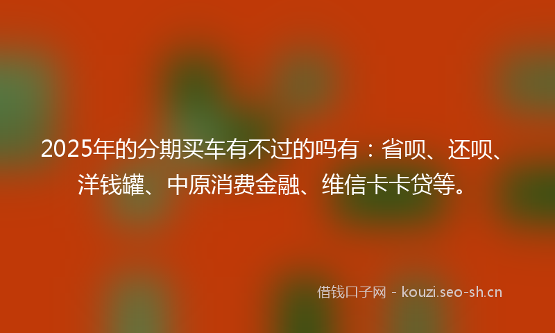 2025年的分期买车有不过的吗有：省呗、还呗、洋钱罐、中原消费金融、维信卡卡贷等。
