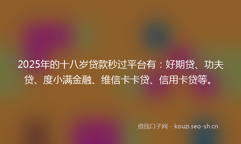 2025年的十八岁贷款秒过平台有：好期贷、功夫贷、度小满金融、维信卡卡贷、信用卡贷等。