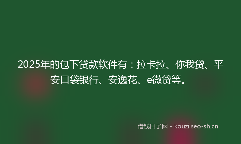 2025年的包下贷款软件有：拉卡拉、你我贷、平安口袋银行、安逸花、e微贷等。